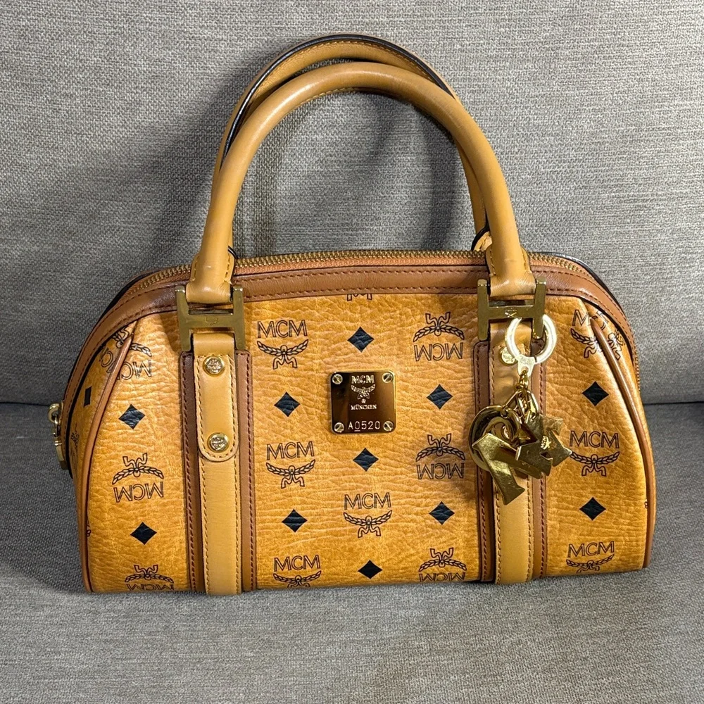 MCM Cognac Visetos Boston/Satchel Bag with Charms